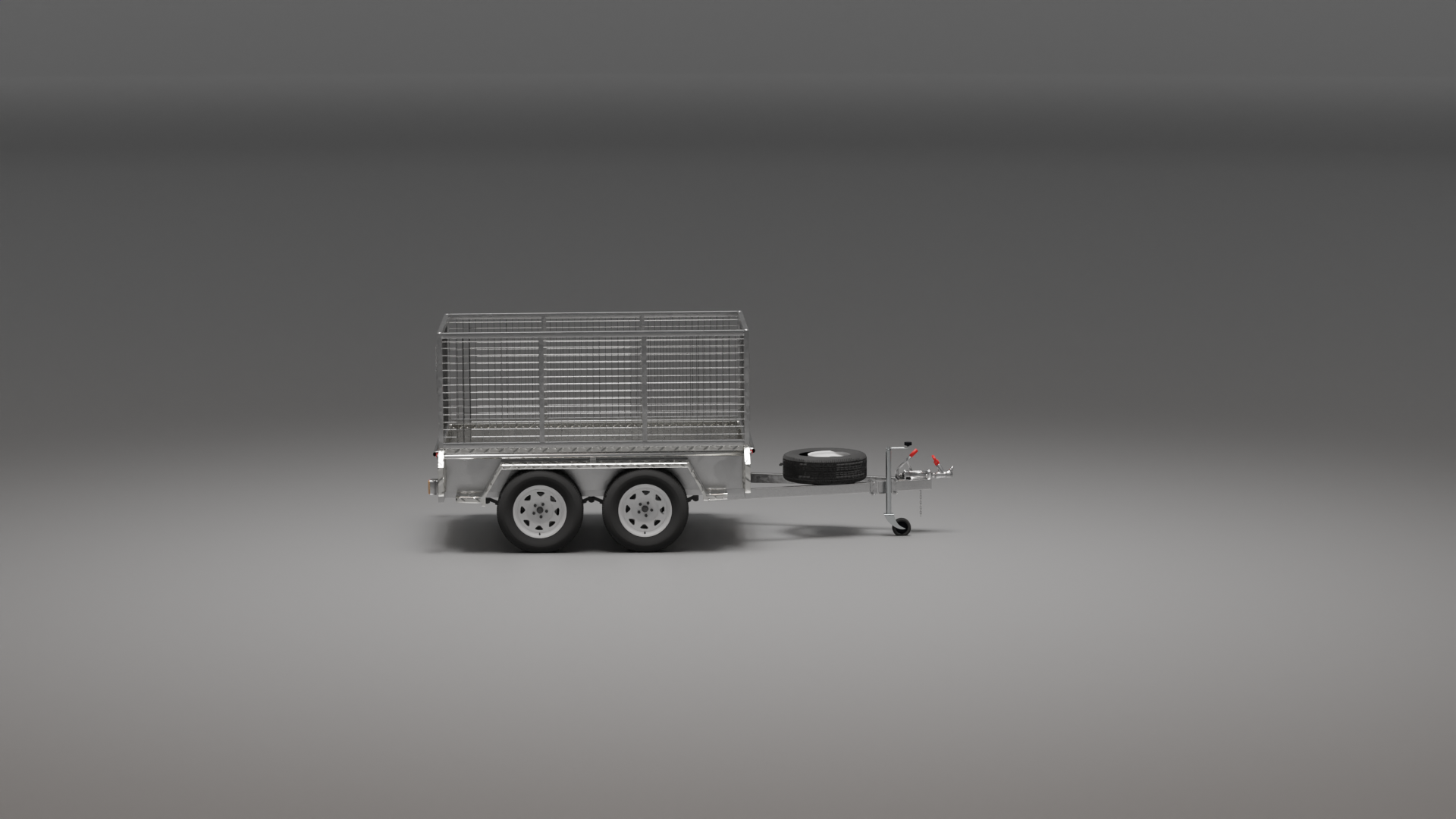 Side view of an 8x5 trailer with a cage, ideal for secure transport of various loads with added protection.