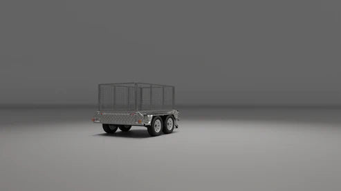 Back view of a 8x5 standard trailer with a cage