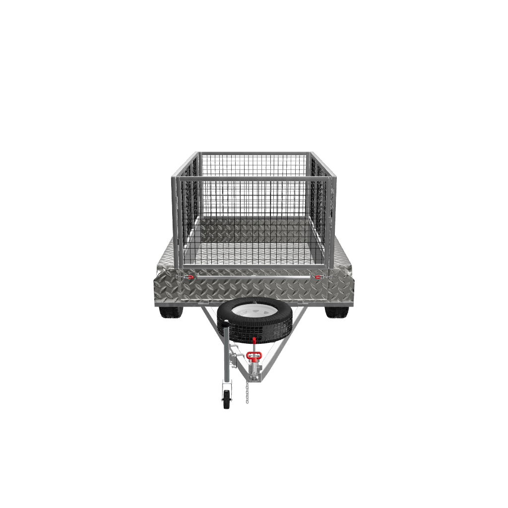 Front view of an 8x5 standard trailer with a durable cage, ideal for secure cargo transport and versatile us