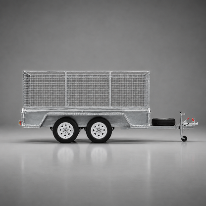 10x5 box trailer with cage, 2000kg carrying capacity, hot dip galvanised, heavy duty all-purpose trailer. Ideal for work, moving furniture, camping, gardening, rubbish trips to the tip, tradies and construction.
