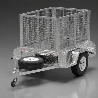 6x4 box trailer with cage, 750kg carrying capacity, hot dip galvanised, heavy duty all-purpose trailer. Ideal for work, moving furniture, camping, gardening, rubbish trips to the tip, tradies and construction.