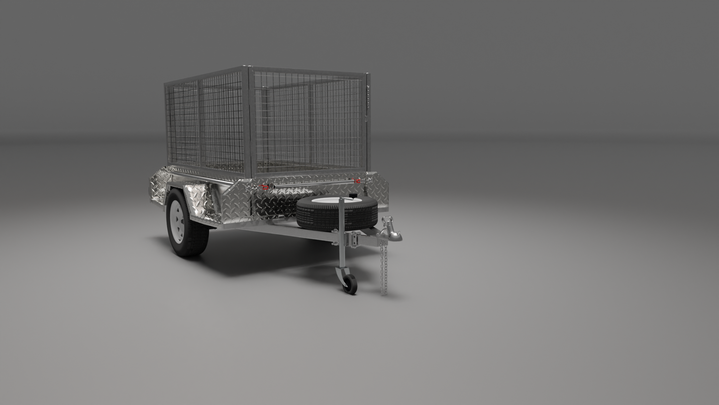 7x4 Boxtop Trailer with Cage, Front Left View