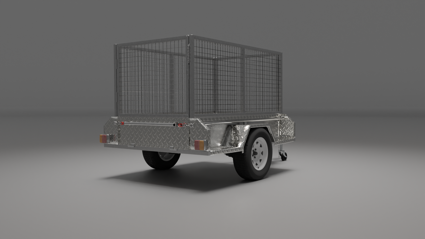 7x4 Boxtop Trailer with Cage, Back Right View