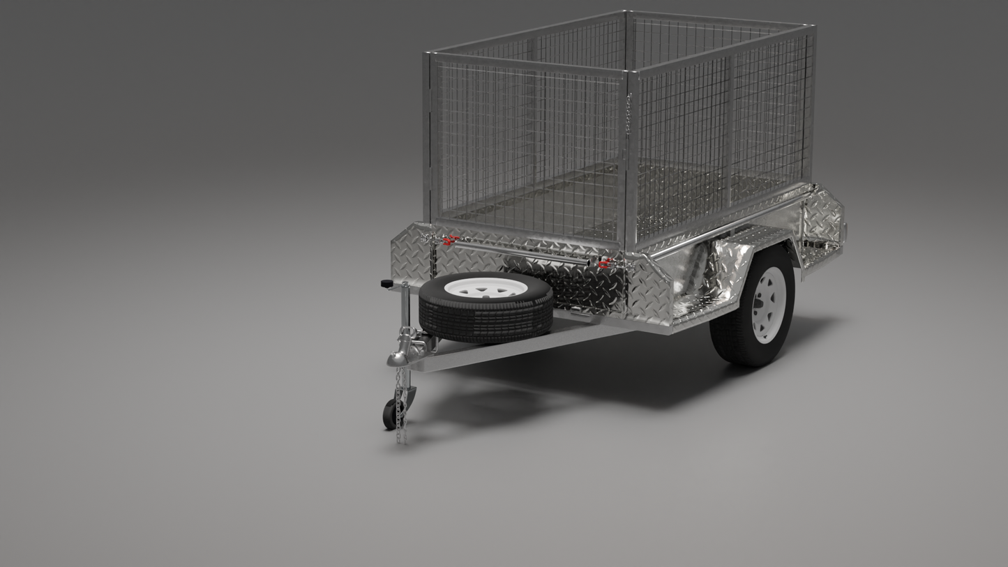 7x4 Boxtop Trailer with Cage, Front Top Left View