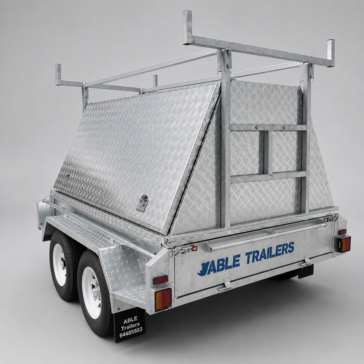 7x4 Tradie Top Trailer 750kg SA. Great for tradies looking to transport their goods in a secure, dry environment. aluminium tradie top trailer, aluminium trailer, enclosed trailer, covered trailer, alulminium checkered plate. trailer storage, trailer organisation, trailer additions, trailer compartments