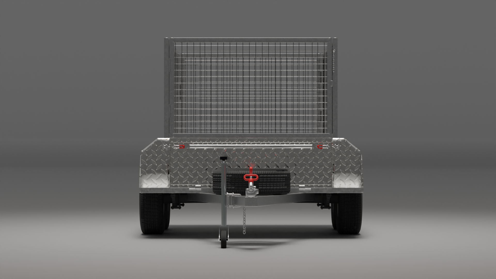 8x5 heavy-duty trailer with a cage with a 2000kg capacity, front view highlighting its strong and reliable construction