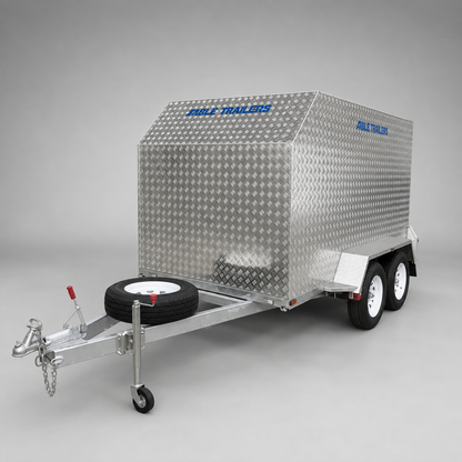Able Trailers 10x5 Tall Enclosed Trailer 2000kg. Hot dip galvanised frame and base, aluminium top aluminium cover, secure and sunlight-free transport, dual braked, box chassis, enclosed box with a box tubing inner structure