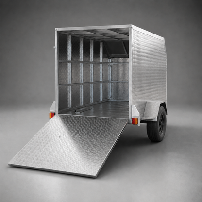 Able Trailers8x5 Short Enclosed Trailer 1250kg. Hot dip galvanised frame and base, aluminium top aluminium cover, secure and sunlight-free transport, dual braked, box chassis, enclosed box with a box tubing inner structure