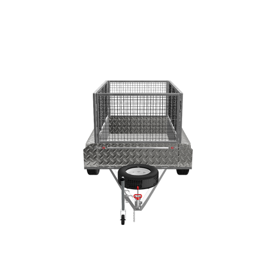 Front view of an 8x5 heavy-duty trailer with a 2000kg load capacity, highlighting its robust construction and reliable performance.