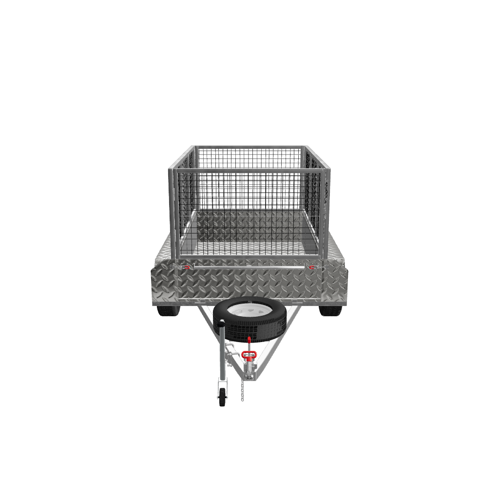 Front view of an 8x5 heavy-duty trailer with a 2000kg load capacity, highlighting its robust construction and reliable performance.