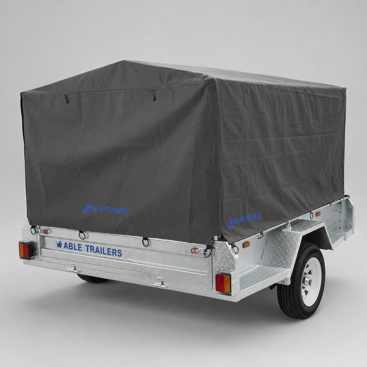 6x4 Grey 18g Canvas Cover for a trailer. Weather resistant canvas cover for travel, moving furniture, heavy duty tarp, heavy duty canvas cover, trailer cover, trailer protector, trailer protection, keeps trailer load dry. Suitable cover for box trailer with cage