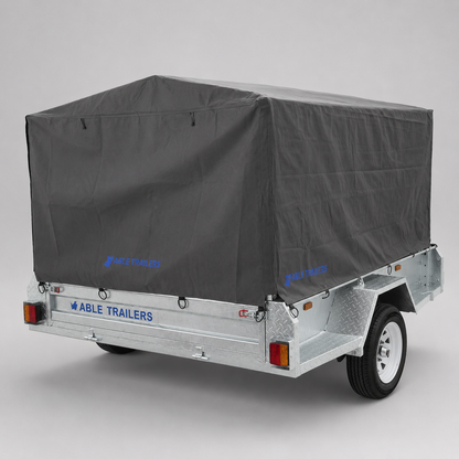 6x4 Grey 18g Canvas Cover for a trailer. Weather resistant canvas cover for travel, moving furniture, heavy duty tarp, heavy duty canvas cover, trailer cover, trailer protector, trailer protection, keeps trailer load dry. Suitable cover for box trailer with cage
