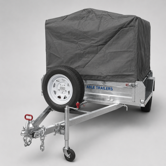 6x4 Grey 18g Canvas Cover for a trailer. Weather resistant canvas cover for travel, moving furniture, heavy duty tarp, heavy duty canvas cover, trailer cover, trailer protector, trailer protection, keeps trailer load dry. Suitable cover for box trailer with cage